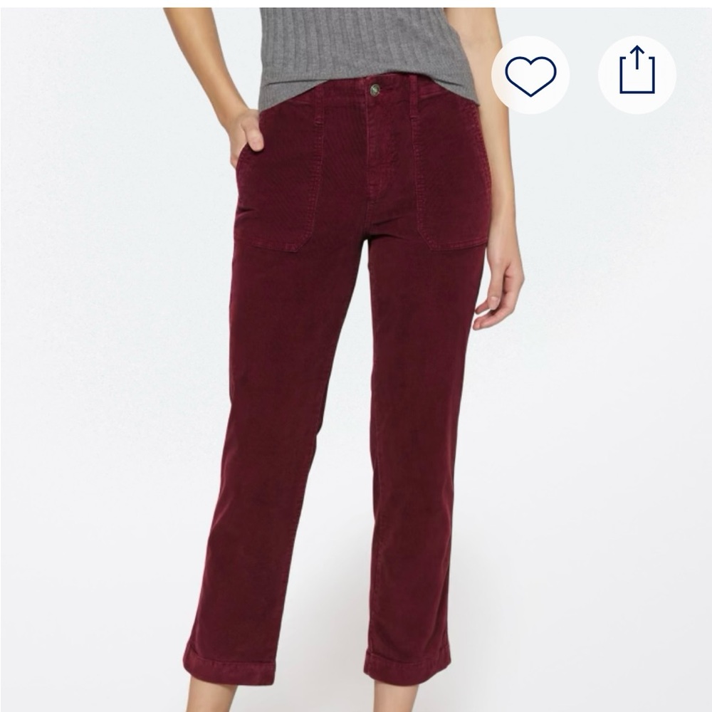 Studio Blue Sophia High Rise Corduroy Relaxed Utility Pocket Pants in Burgundy